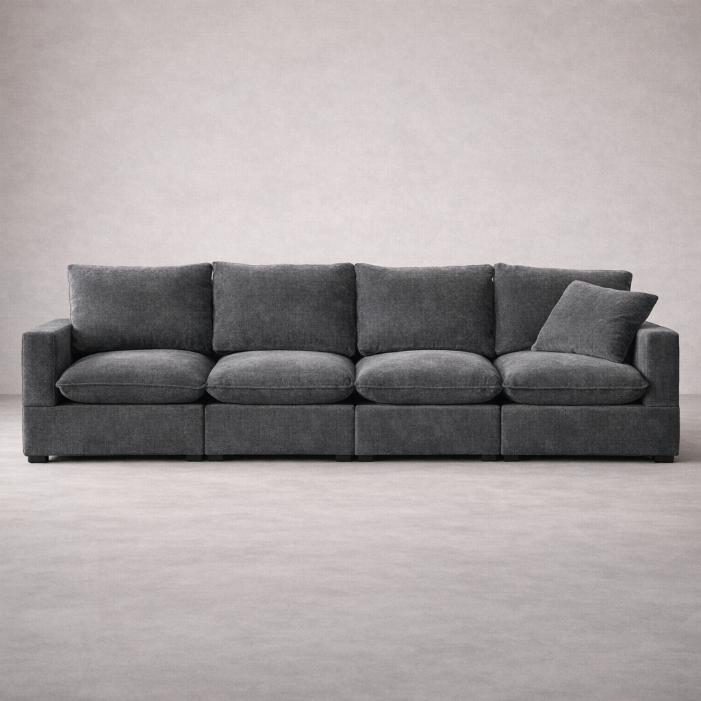 Cordular Sofa - 4 Seater Black Chenille Couch