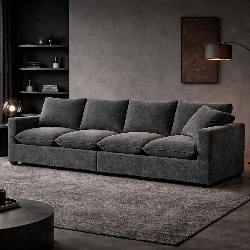 Cordular Sofa - 4 Seater Black Chenille Couch